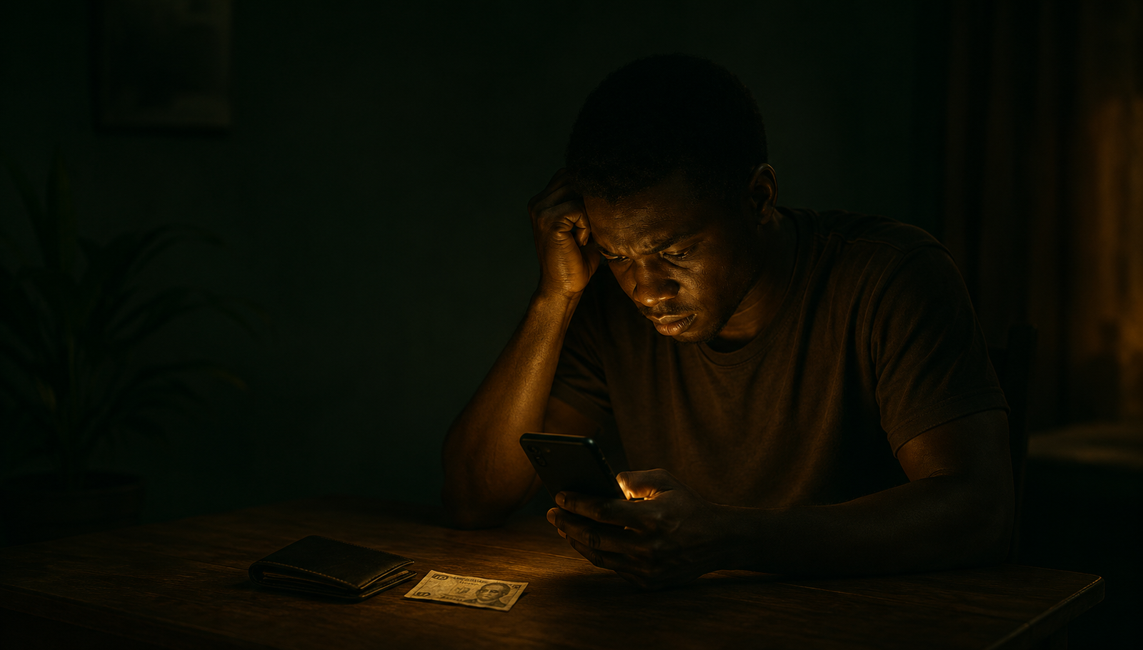 Nigerian father at night with phone in hand